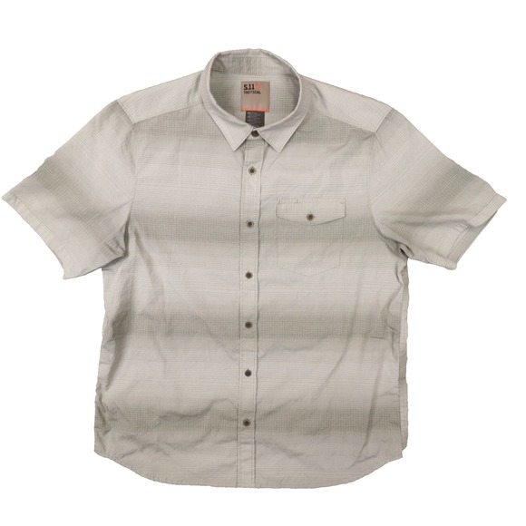 5.11 Tactical Mens Tango Grey Striped Short Sleeve Shirt Snap Button size Medium - Picture 1 of 8